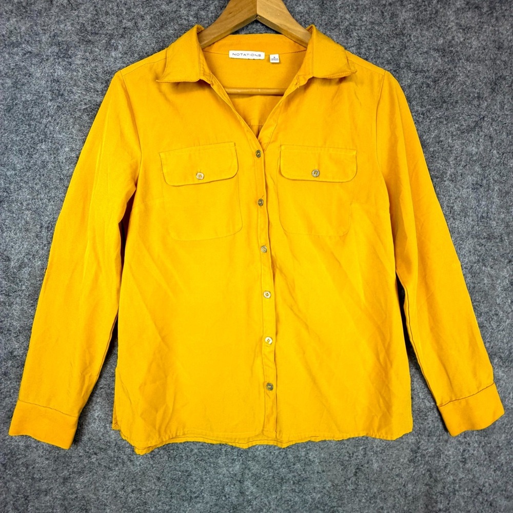 Notations Shirt Womens Small Yellow Roll Tab‎ Office Basics Secretary Retro